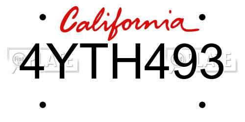 4YTH493 California License Plate