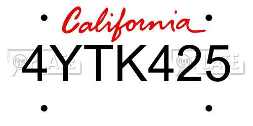 4YTK425 California License Plate