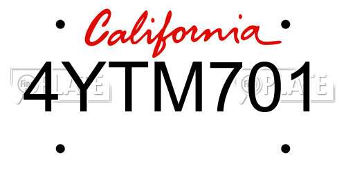 4YTM701 California License Plate