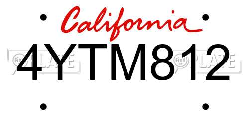 4YTM812 California License Plate