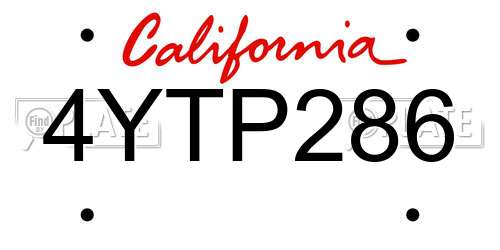 4YTP286 California License Plate