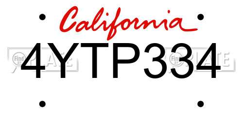 4YTP334 California License Plate