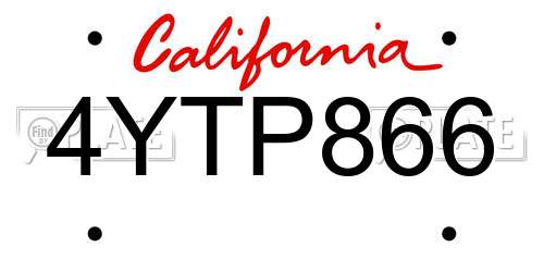 4YTP866 California License Plate