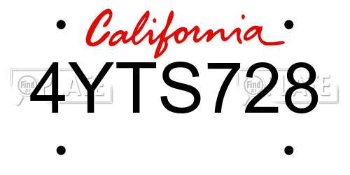 4YTS728 California License Plate