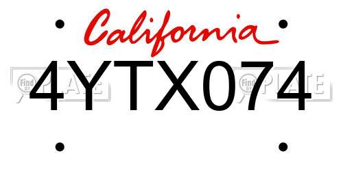 4YTX074 California License Plate