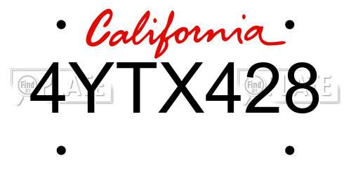 4YTX428 California License Plate