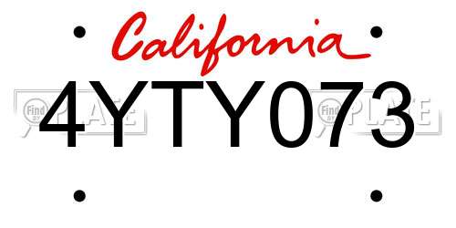 4YTY073 California License Plate