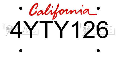 4YTY126 California License Plate