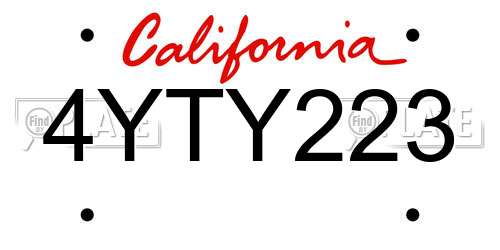 4YTY223 California License Plate
