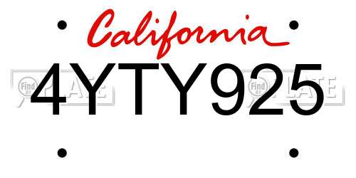 4YTY925 California License Plate