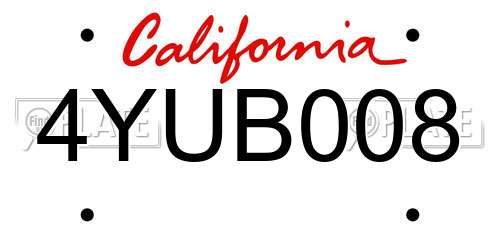 4YUB008 California License Plate