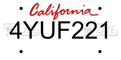 4YUF221 California License Plate