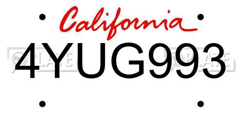 4YUG993 California License Plate