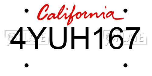 4YUH167 California License Plate