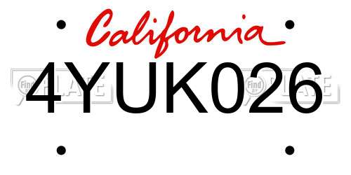 4YUK026 California License Plate