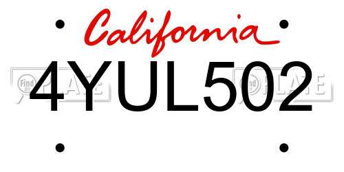 4YUL502 California License Plate