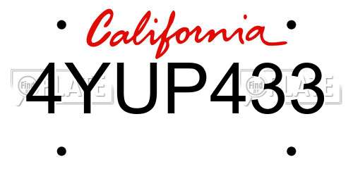4YUP433 California License Plate