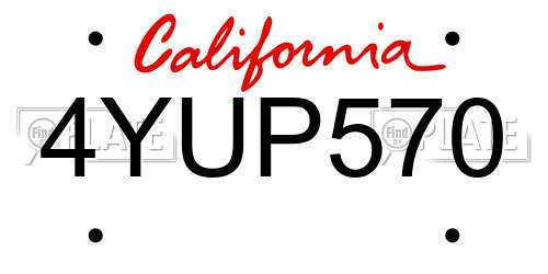 4YUP570 California License Plate