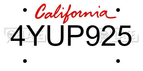 4YUP925 California License Plate