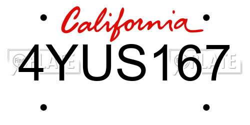4YUS167 California License Plate
