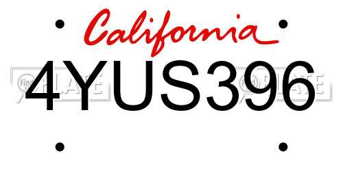 4YUS396 California License Plate