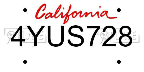 4YUS728 California License Plate