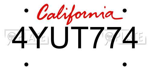4YUT774 California License Plate