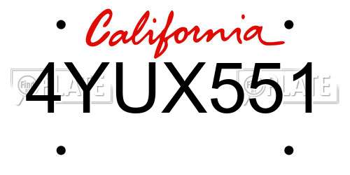 4YUX551 California License Plate