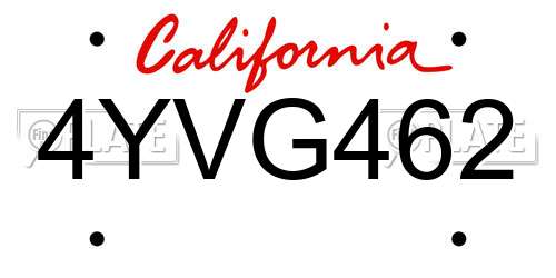 4YVG462 California License Plate