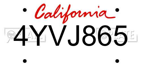 4YVJ865 California License Plate