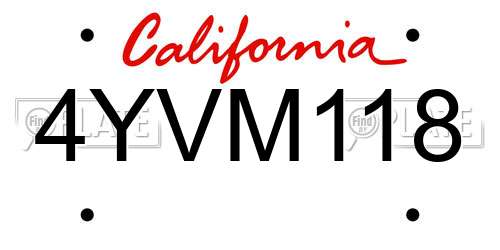 4YVM118 California License Plate