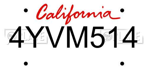 4YVM514 California License Plate