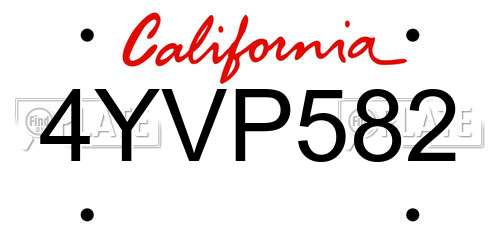 4YVP582 California License Plate