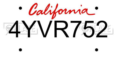 4YVR752 California License Plate