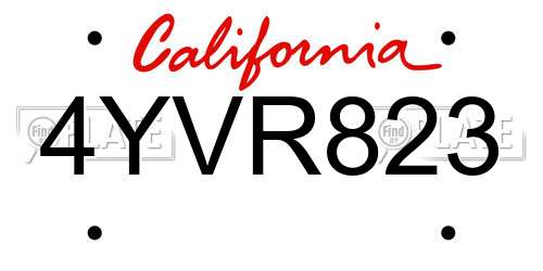 4YVR823 California License Plate