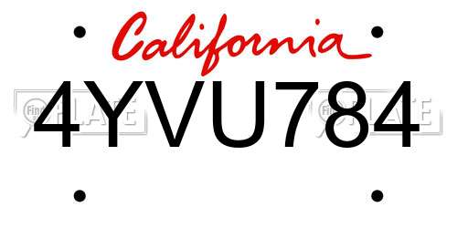 4YVU784 California License Plate