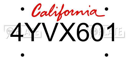 4YVX601 California License Plate