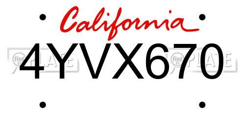 4YVX670 California License Plate