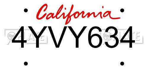 4YVY634 California License Plate