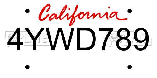 4YWD789 California License Plate