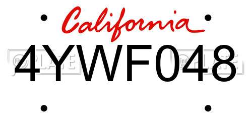 4YWF048 California License Plate