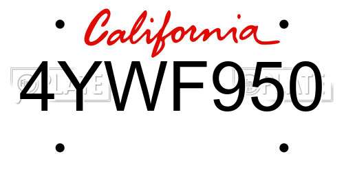 4YWF950 California License Plate