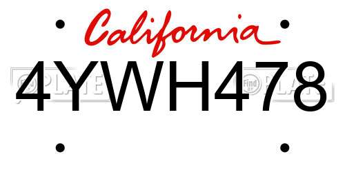 4YWH478 California License Plate