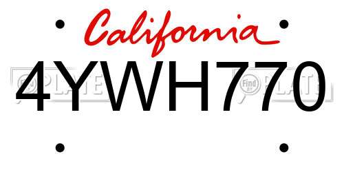 4YWH770 California License Plate
