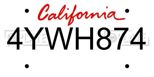 4YWH874 California License Plate