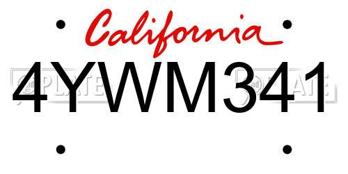 4YWM341 California License Plate