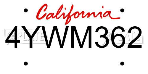 4YWM362 California License Plate