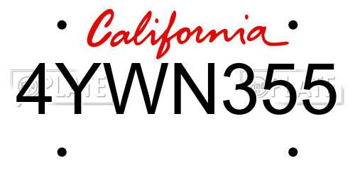 4YWN355 California License Plate
