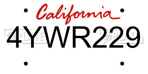 4YWR229 California License Plate