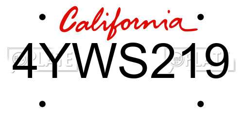 4YWS219 California License Plate